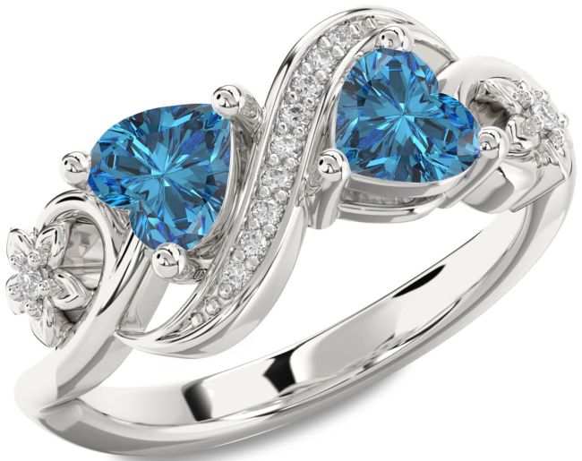 Blue Diamond Silver Infinity Two Heart Ring