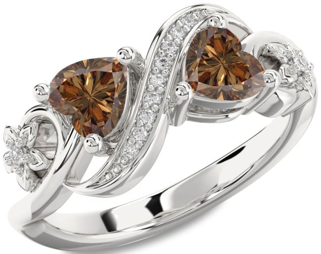 Chocolate Brown Diamond Silver Infinity Two Heart Ring
