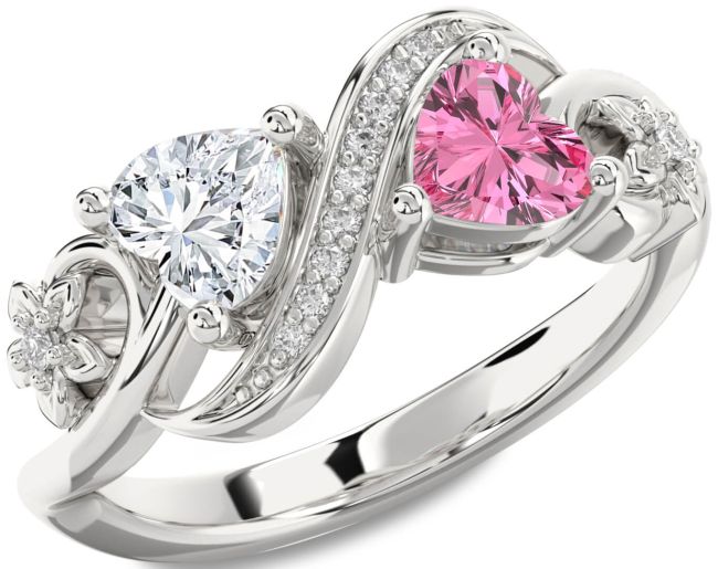 Diamond Silver Infinity Two Heart Promise Ring