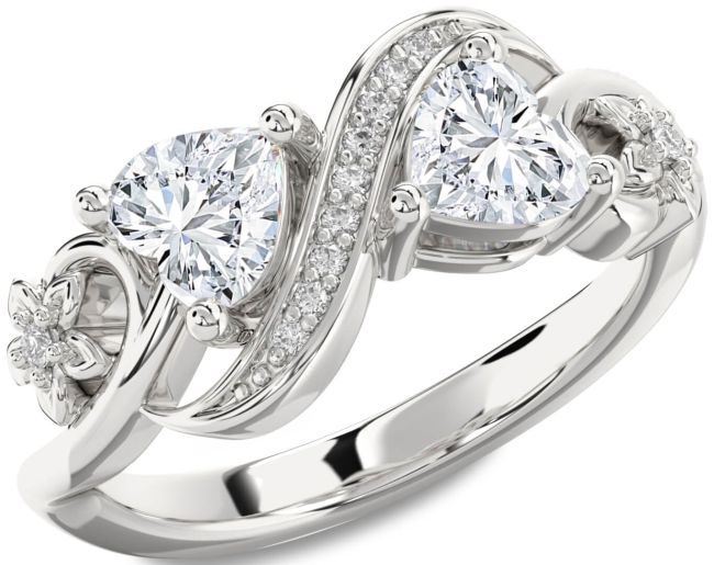 Diamond Silver Infinity Two Heart Ring