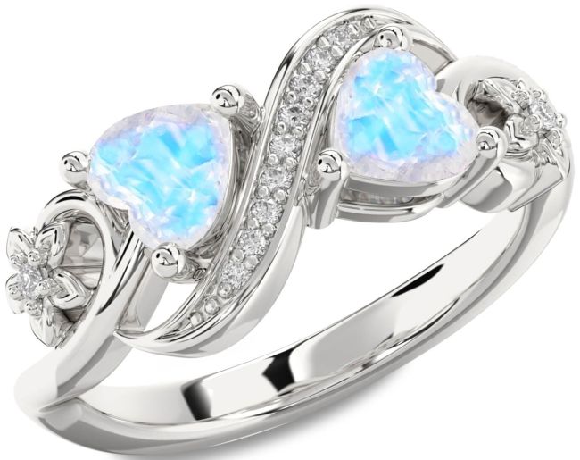 Diamond Moonstone Silver Infinity Two Heart Ring