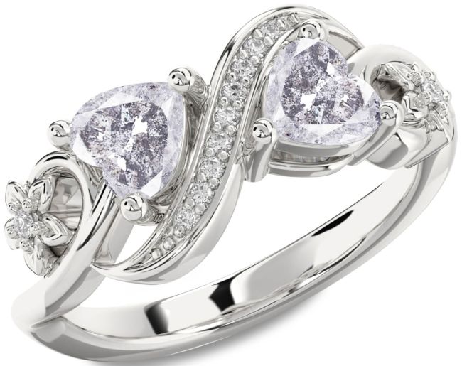 Salt & Pepper Diamond Silver Infinity Two Heart Ring