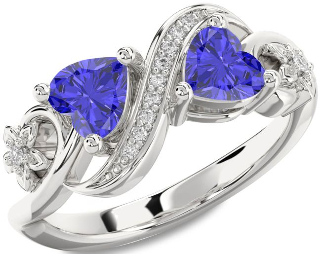 Diamond Tanzanite Silver Infinity Two Heart Ring