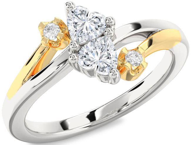 Diamond Silver & 10K gold Two Heart Ring