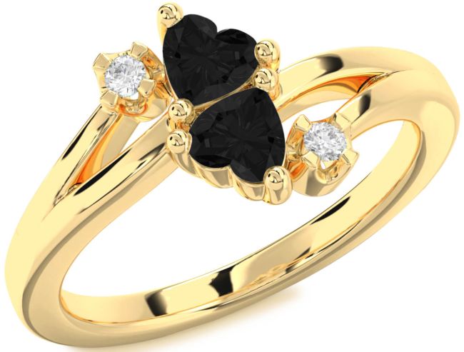 Black Diamond Gold Two Heart Ring