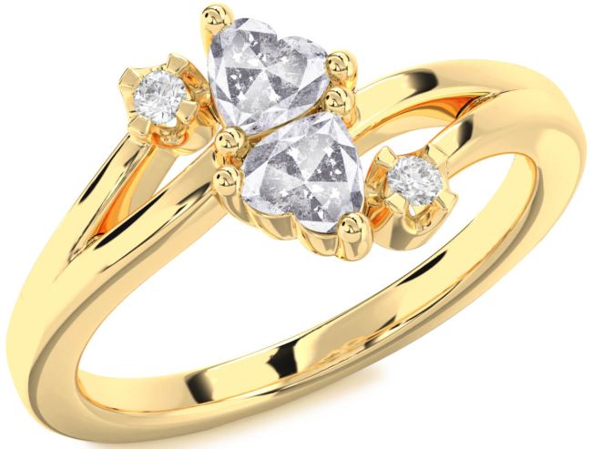 Salt & Pepper Diamond Gold Two Heart Ring