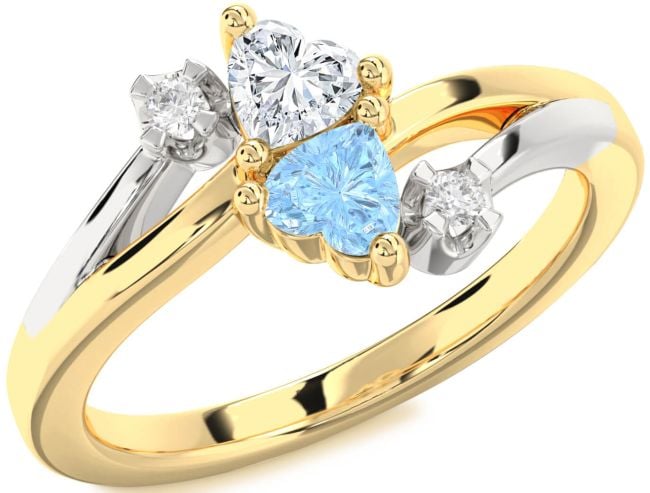 Diamond Gold Silver Two Heart Promise Ring