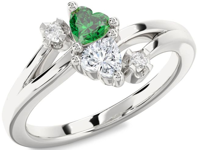 Diamond Silver Two Heart Promise Ring