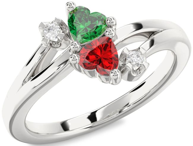 Diamond Silver Two Heart Promise Ring