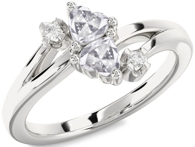 Salt & Pepper Diamond Silver Two Heart Ring