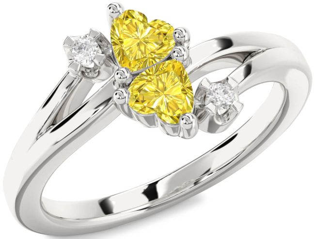 Yellow Diamond Silver Two Heart Ring