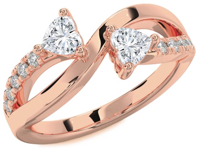 Diamond Rose Gold Two Heart Ring
