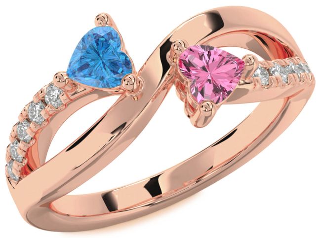 Diamond Rose Gold Silver Two Heart Promise Ring