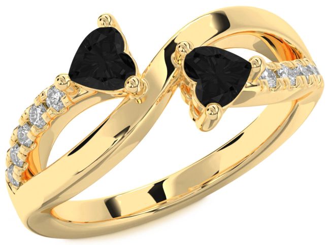 Black Diamond Gold Two Heart Ring