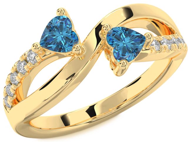 Blue Diamond Gold Two Heart Ring