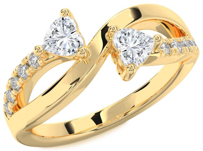 Diamond Gold Two Heart Ring