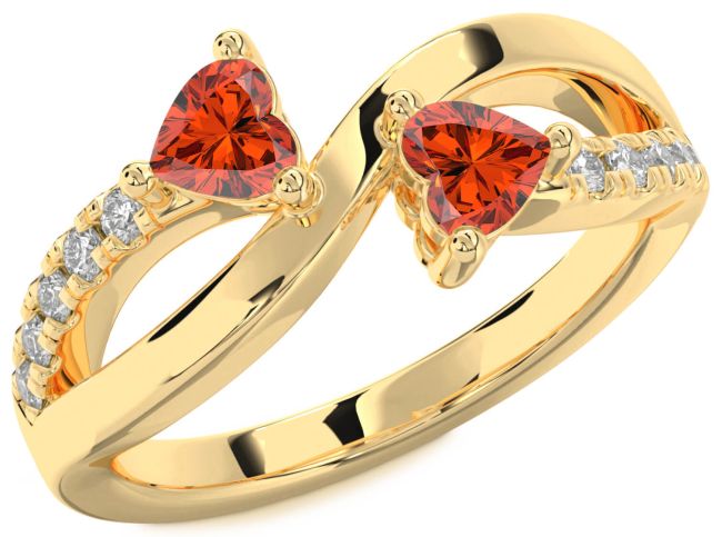 Diamond Fire Opal Gold Two Heart Ring