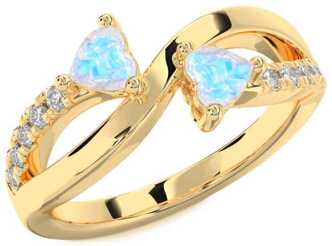 Diamond Moonstone Gold Silver Two Heart Ring