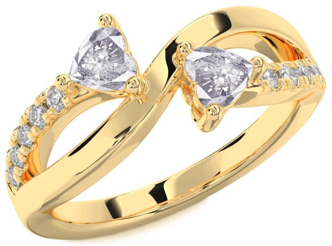 Salt & Pepper Diamond Gold Two Heart Ring