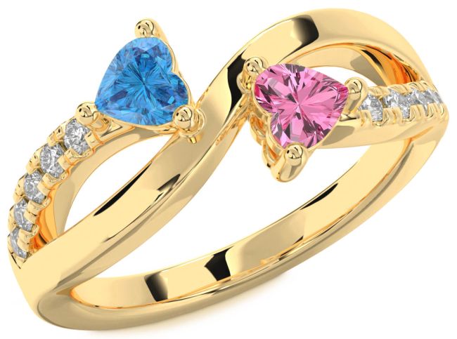 Diamond Gold Silver Two Heart Promise Ring