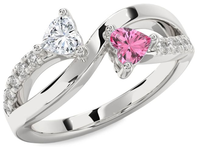 Diamond Silver Two Heart Promise Ring