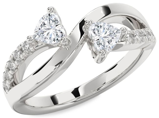 Diamond Platinum Two Heart Ring