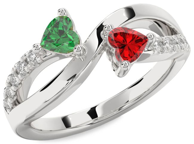 Diamond Silver Two Heart Promise Ring