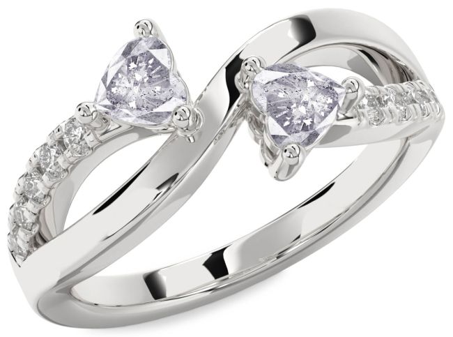 Salt & Pepper Diamond Silver Two Heart Ring