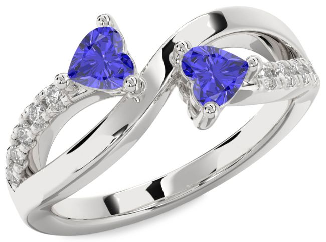 Diamond Tanzanite Silver Two Heart Ring