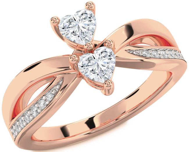 Diamond Rose Gold Silver Two Heart Ring