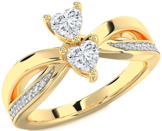 Diamond Gold Two Heart Ring