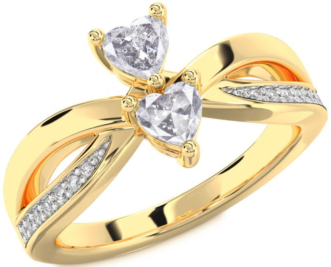 Salt & Pepper Diamond Gold Two Heart Ring
