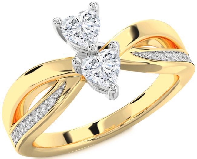 Diamond Gold Silver Two Heart Ring