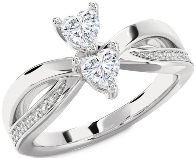 Diamond Platinum Two Heart Ring