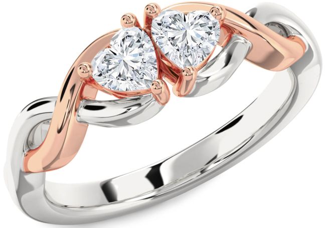 Diamond White Rose Gold Infinity Two Heart Ring