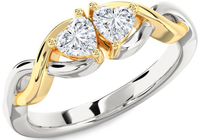 Diamond Gold Silver Infinity Two Heart Ring