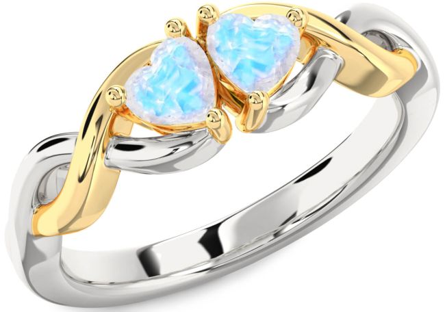 Moonstone Gold Silver Infinity Two Heart Ring
