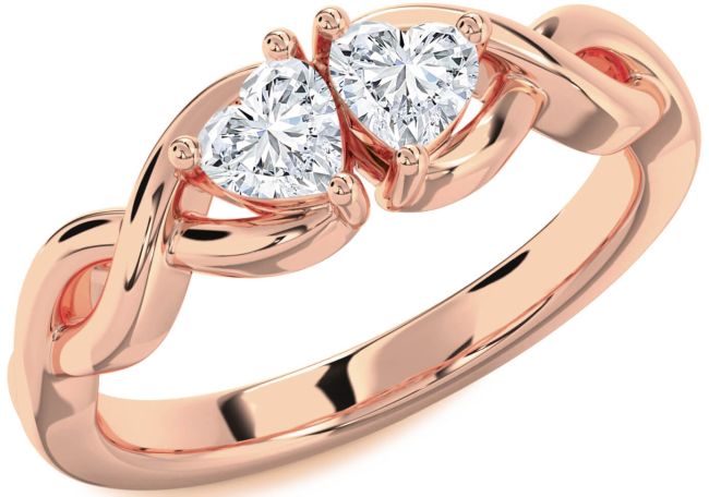 Diamond Rose Gold Silver Infinity Two Heart Ring
