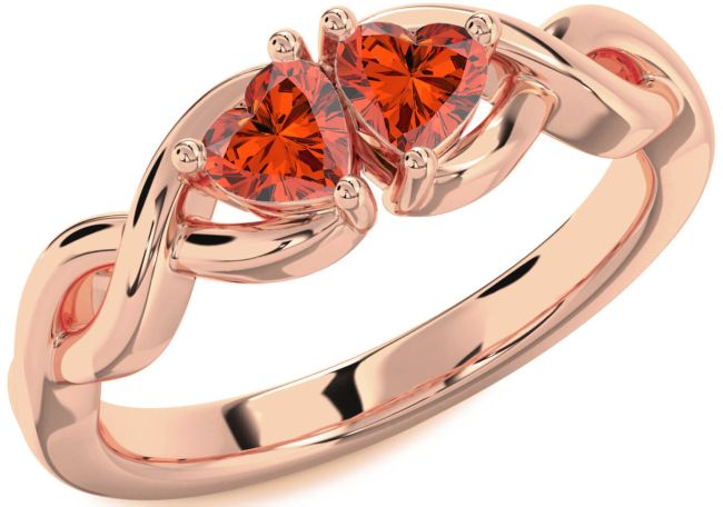 Fire Opal Rose Gold Infinity Two Heart Ring