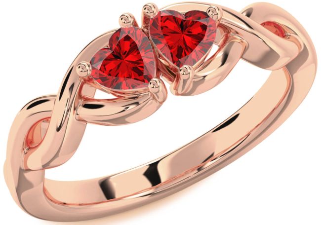 Ruby Rose Gold Infinity Two Heart Birthstone Ring