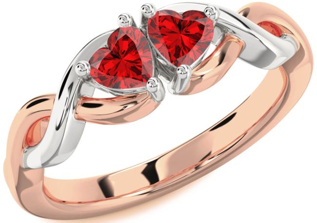 Ruby Rose Gold Silver Infinity Two Heart Birthstone Ring