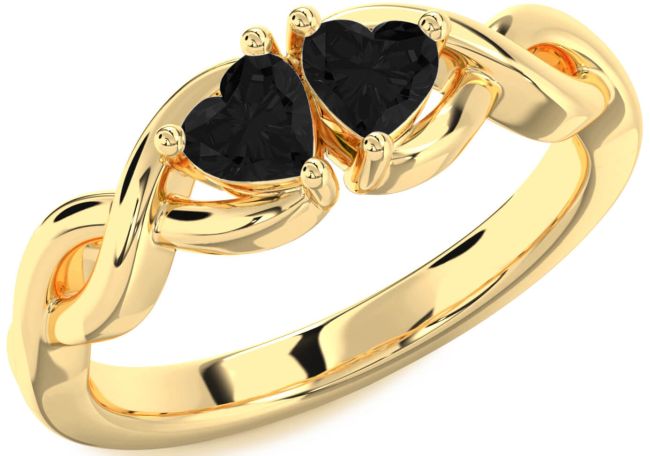 Black Diamond Gold Silver Infinity Two Heart Ring