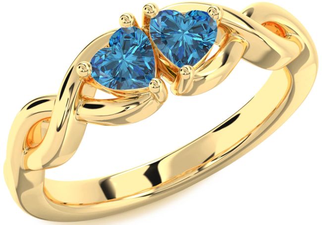 Blue Diamond Gold Silver Infinity Two Heart Ring