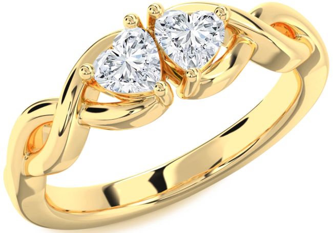 Diamond Gold Silver Infinity Two Heart Ring