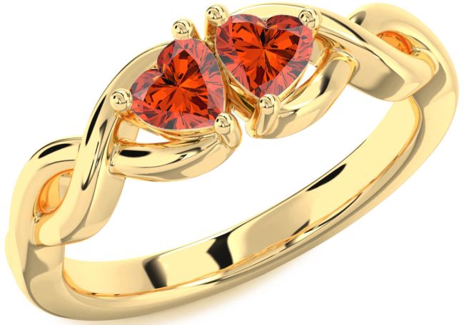 Fire Opal Gold Infinity Two Heart Ring