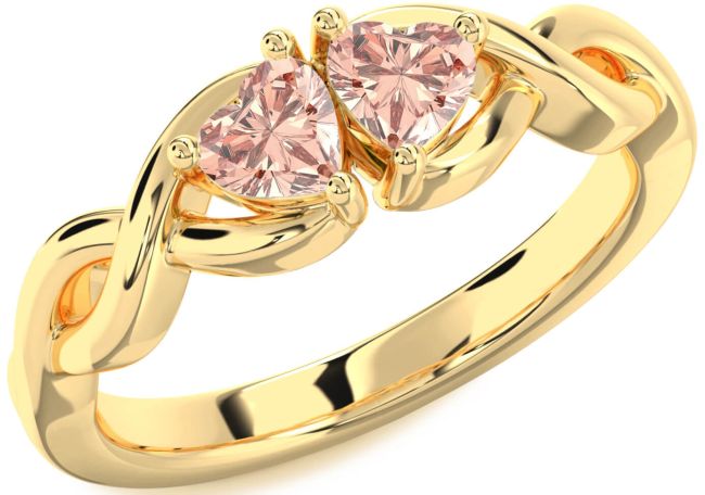 Morganite Gold Infinity Two Heart Ring