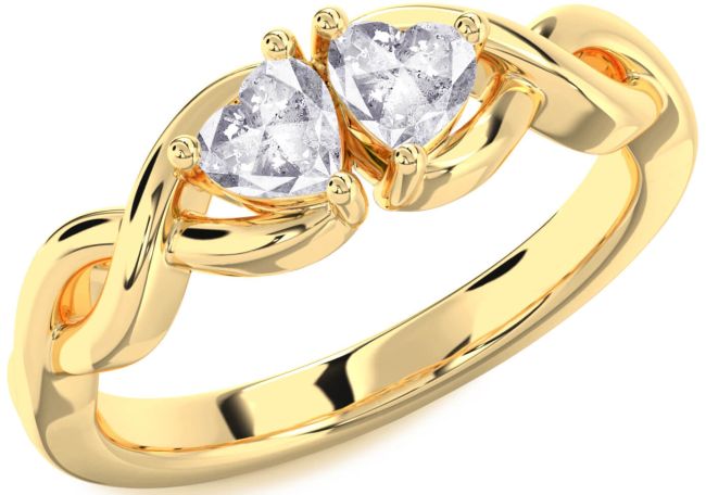 Salt & Pepper Diamond Gold Infinity Two Heart Ring