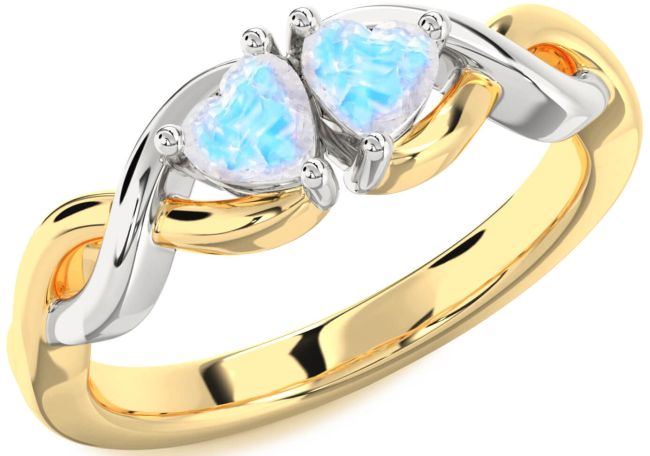 Moonstone Gold Silver Infinity Two Heart Ring