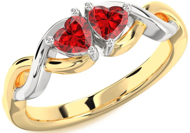 Ruby Gold Silver Infinity Two Heart Birthstone Ring