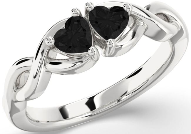 Black Diamond Silver Infinity Two Heart Ring